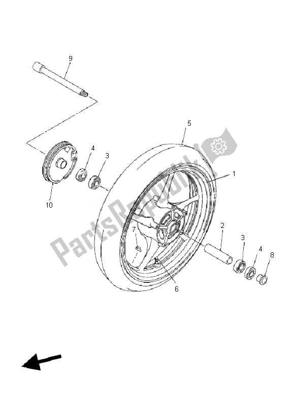 All parts for the Front Wheel of the Yamaha FZ6 NA 600 2007