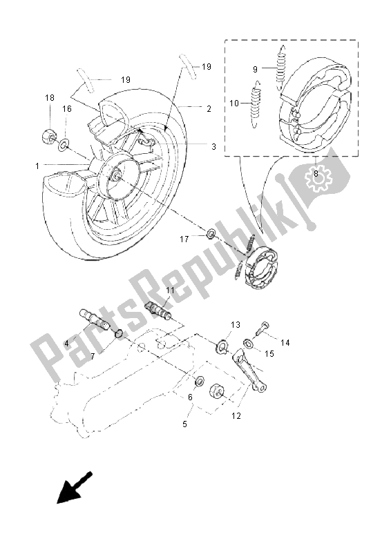 All parts for the Rear Wheel of the Yamaha CW 50L BWS 2009