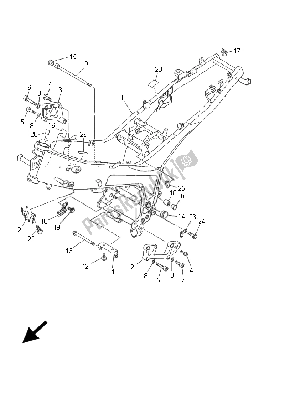 All parts for the Frame of the Yamaha TDM 850 2000