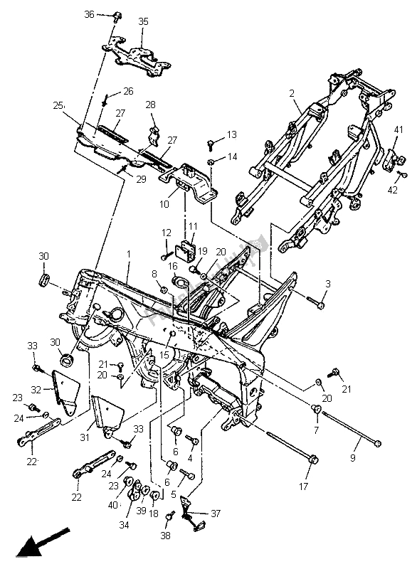 All parts for the Frame of the Yamaha FZR 1000 1995