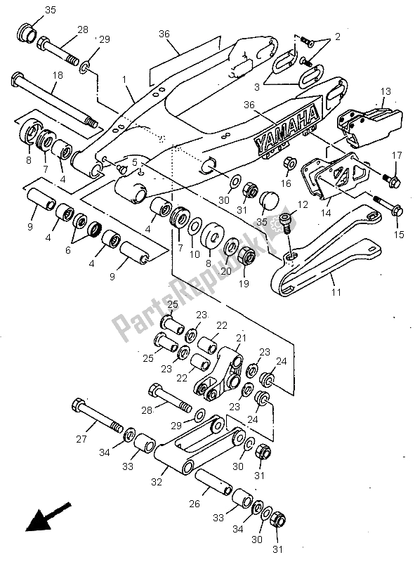 Todas as partes de Braço Traseiro do Yamaha YZ 250 1998