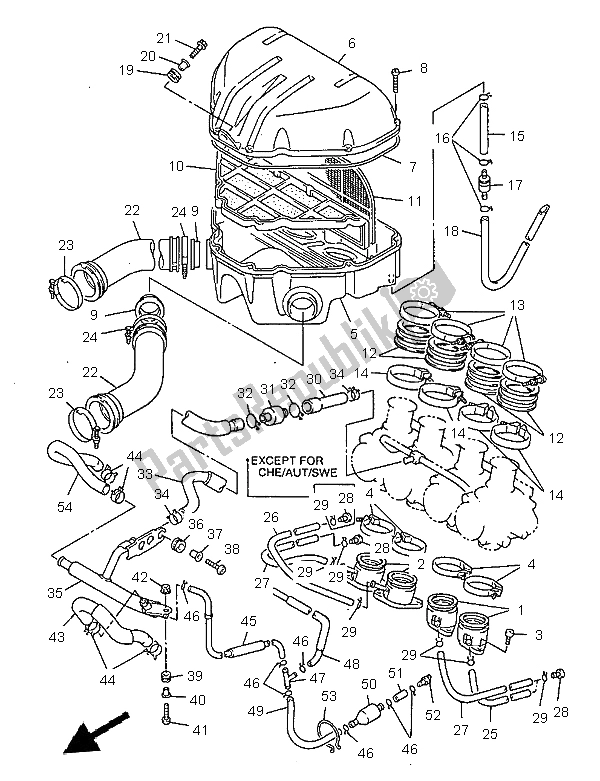 All parts for the Intake of the Yamaha YZF 600R Thundercat 1997