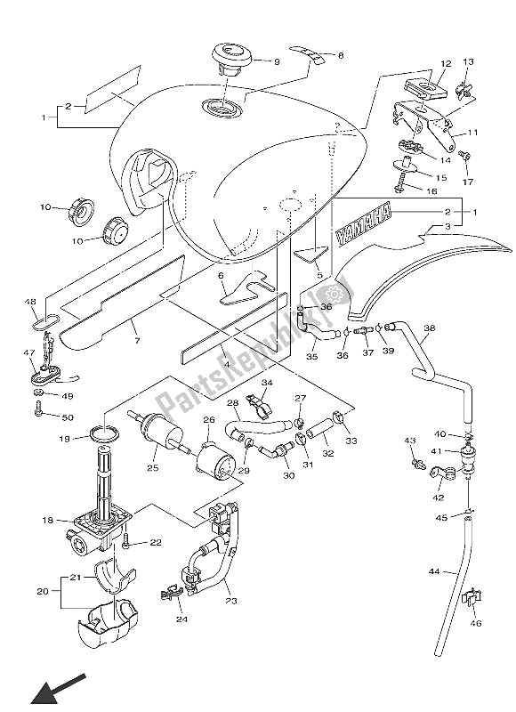 All parts for the Fuel Tank (dpbmx-mnm3) of the Yamaha XVS 950 CU 2016