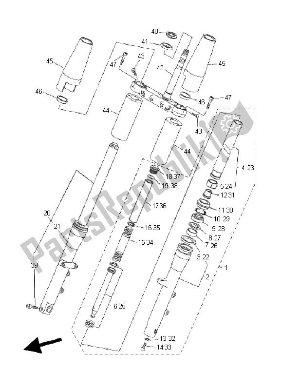 All parts for the Front Fork of the Yamaha XVS 1300A Midnight Star 2008