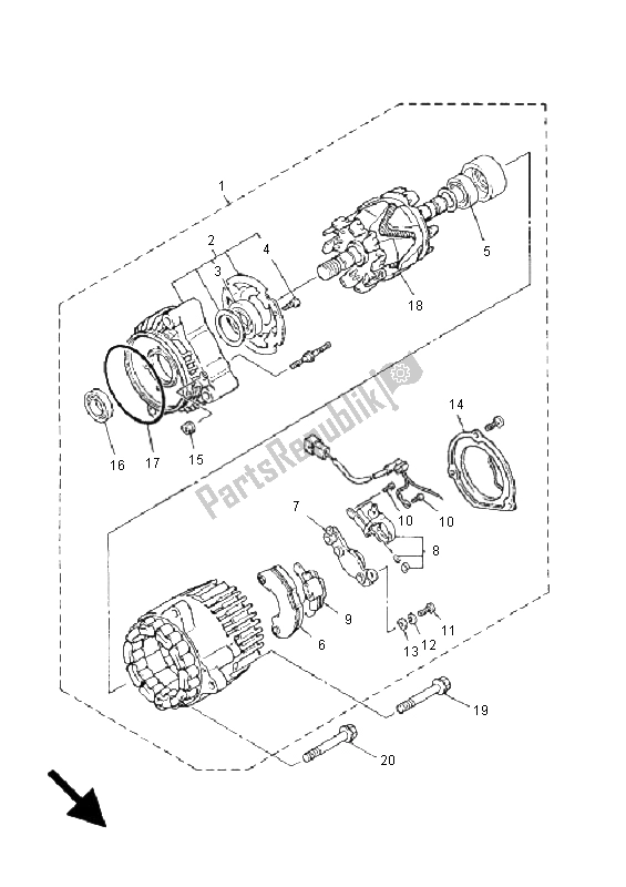 Alle onderdelen voor de Generator van de Yamaha XJR 1300 2001