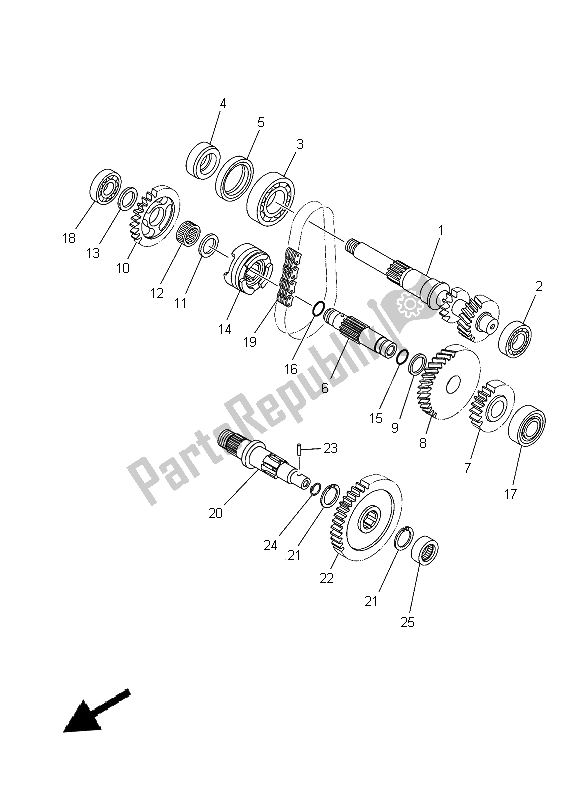 All parts for the Transmission of the Yamaha YFM 350 FWA Grizzly 4X4 2014