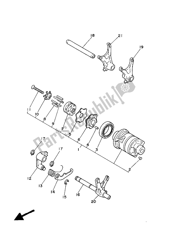 All parts for the Shift Cam & Fork of the Yamaha XT 350 1988