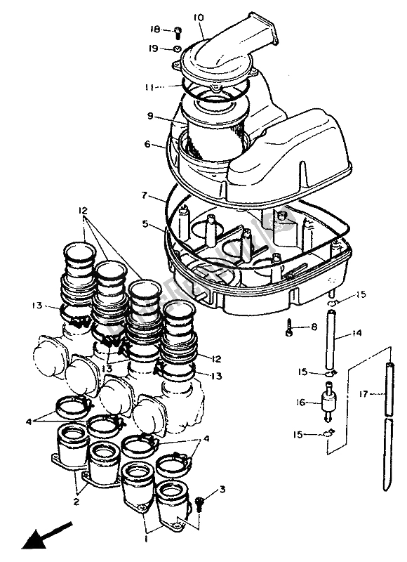 All parts for the Intake of the Yamaha FZR 600 Genesis 1991