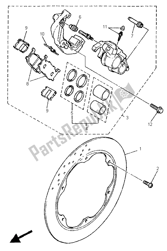 All parts for the Front Brake Caliper of the Yamaha XJ 600S 1995