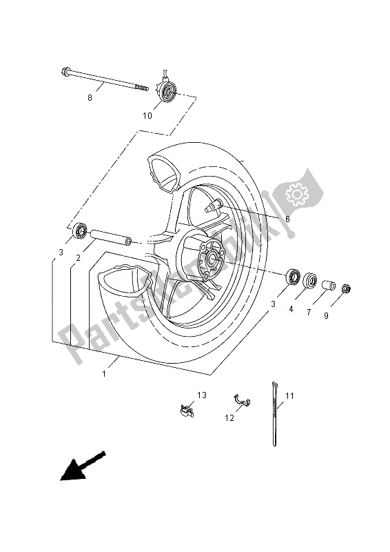 All parts for the Front Wheel of the Yamaha NS 50 2013