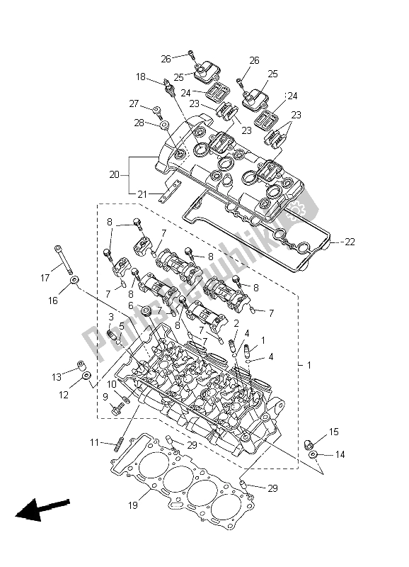 All parts for the Cylinder Head of the Yamaha YZF R1 1000 2004