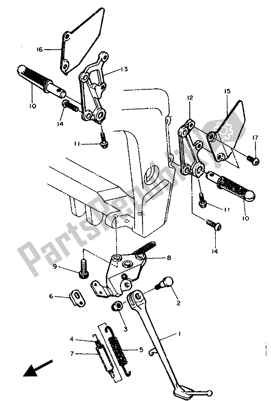 All parts for the Stand & Footrest of the Yamaha FZ 750R 1989