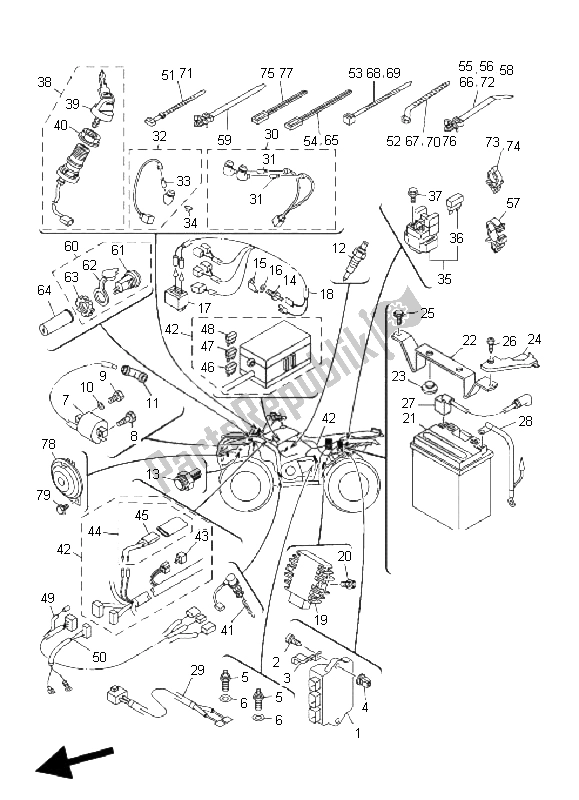 All parts for the Electrical 1 of the Yamaha YFM 400A Kodiak 2X4 2004