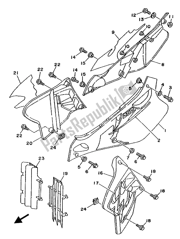 All parts for the Side Cover & Oil Tank of the Yamaha YZ 250 LC 1993