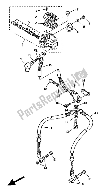 Todas as partes de Cilindro Mestre Dianteiro do Yamaha FZ 750R 1988