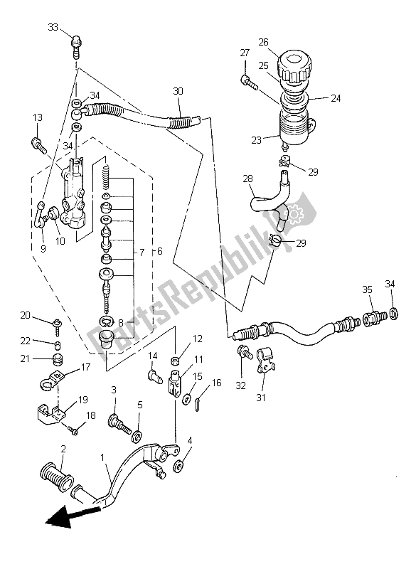 Todas as partes de Cilindro Mestre Traseiro do Yamaha YZF 600R Thundercat 2002