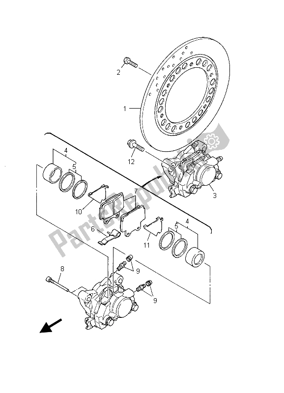 All parts for the Rear Brake Caliper of the Yamaha FZS 600 Fazer 2003