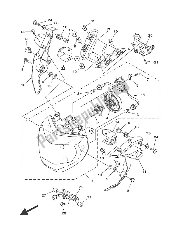 All parts for the Headlight of the Yamaha MT 09A 900 2016