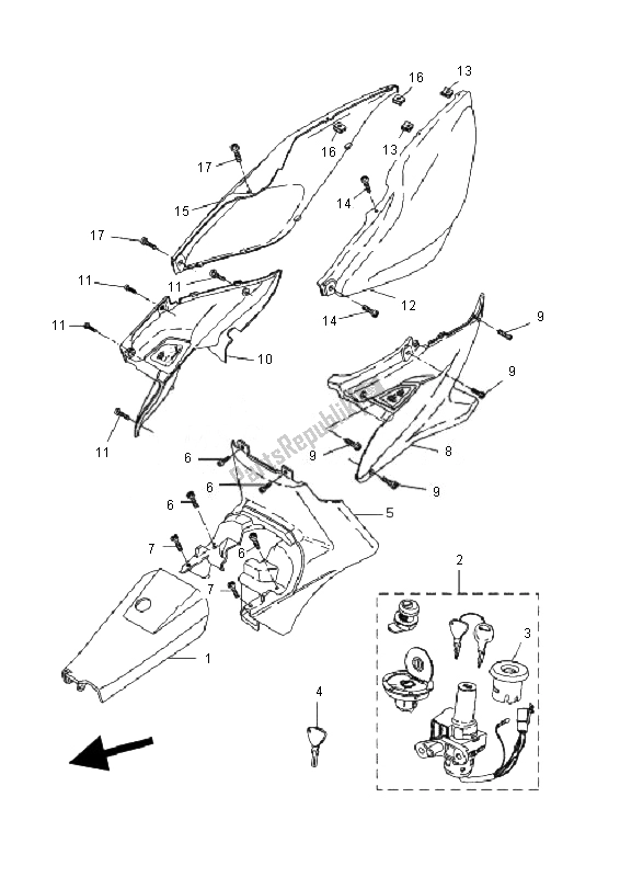 Tutte le parti per il Coperchio Laterale del Yamaha YQ 50 Aerox 2010