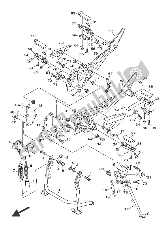 All parts for the Stand & Footrest of the Yamaha XJ6 FA 600 2016