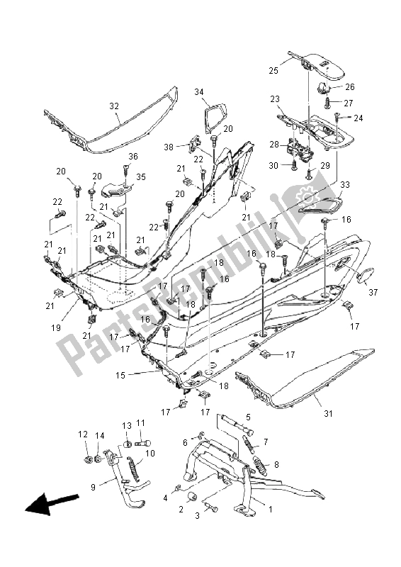 All parts for the Stand & Footrest of the Yamaha YP 400 Majesty 2011