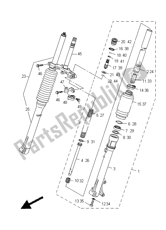 All parts for the Front Fork of the Yamaha TT R 125E SW LW 2012