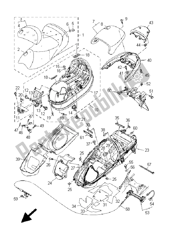 Tutte le parti per il Posto A Sedere del Yamaha YP 400 Majesty 2005