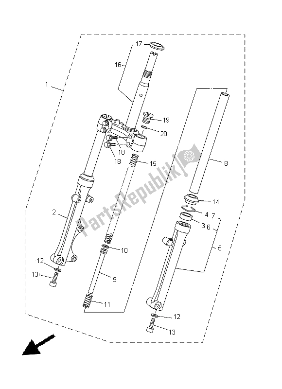 All parts for the Front Fork of the Yamaha T 135 FI Crypton X 2014