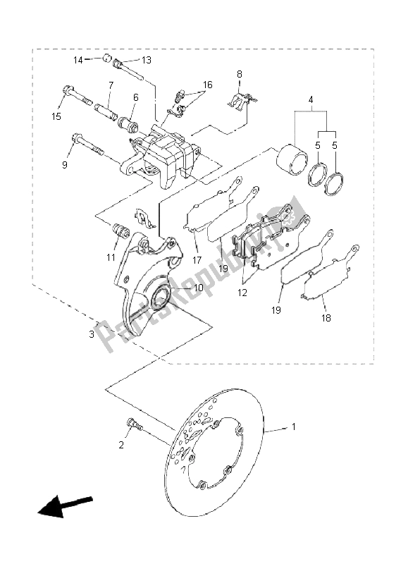 All parts for the Rear Brake Caliper of the Yamaha FZ6 Sahg 600 2009