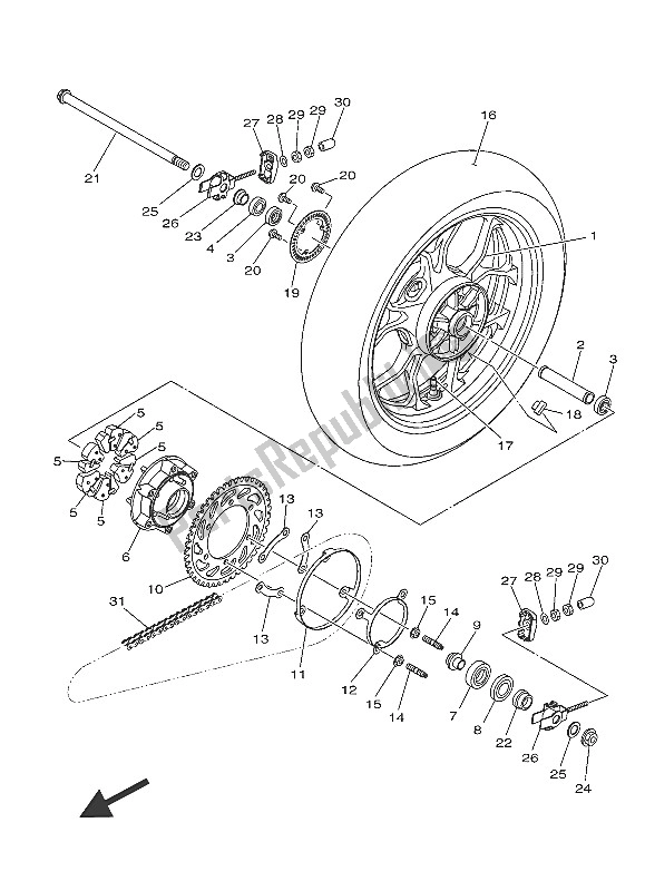 Todas as partes de Roda Traseira do Yamaha YZF R3A 300 2016