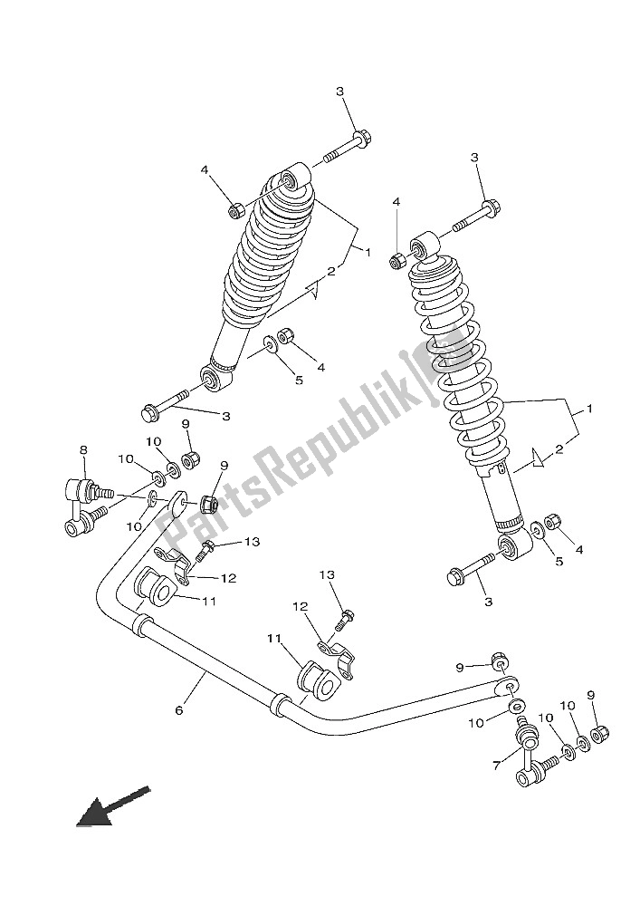 All parts for the Rear Suspension of the Yamaha YFM 700 Fwad Grizzly EPS SE 2016