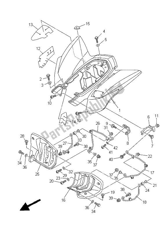 Toutes les pièces pour le Garde-boue Arrière du Yamaha YFZ 450 2008