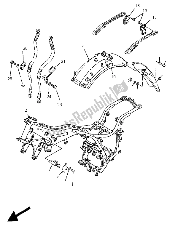 All parts for the Alternate Chassis (che,aut) of the Yamaha XV 750 Virago 1996