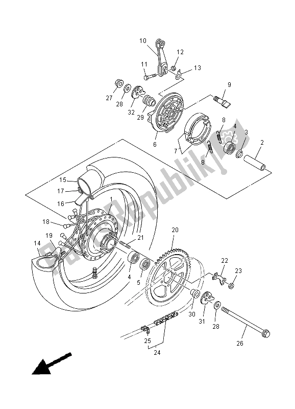 Alle onderdelen voor de Achterwiel van de Yamaha TT R 125 SW 2000