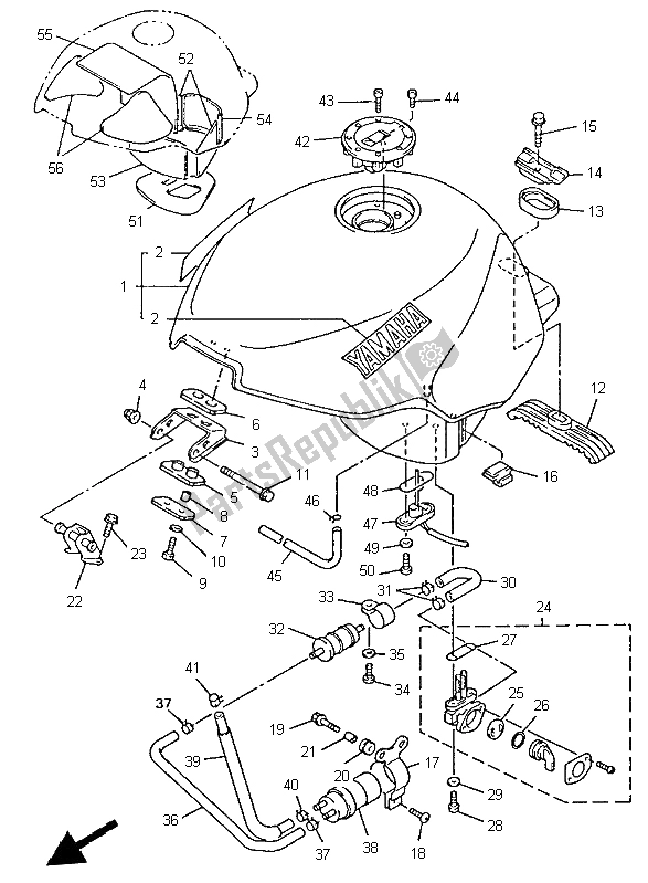 All parts for the Fuel Tank of the Yamaha YZF 600R Thundercat 1997