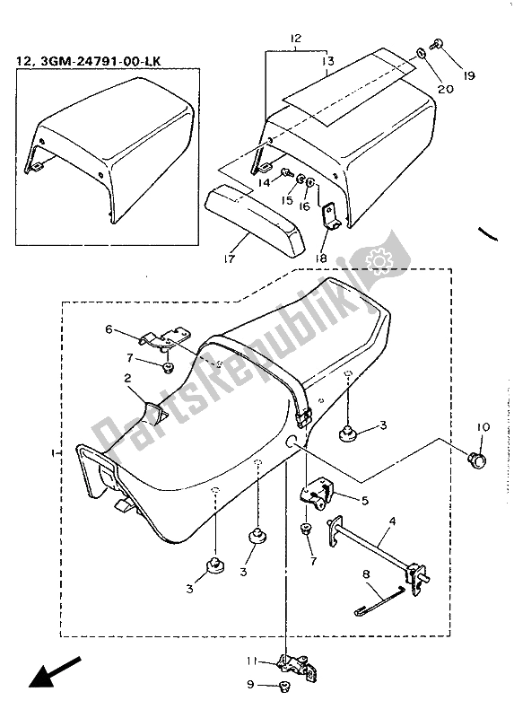 Toutes les pièces pour le Siège du Yamaha FZR 1000 1989