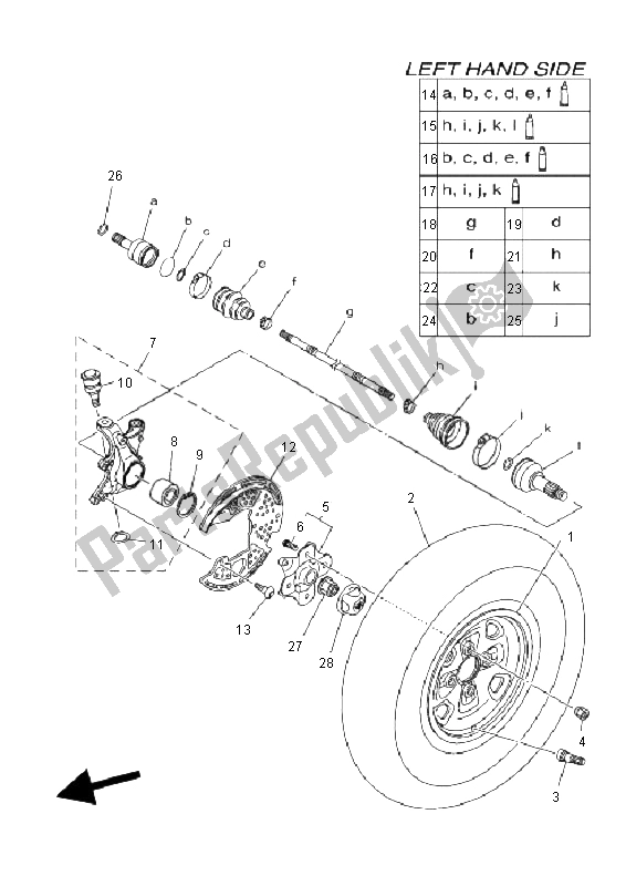 All parts for the Front Wheel of the Yamaha YFM 700F Grizzly EPS 2011