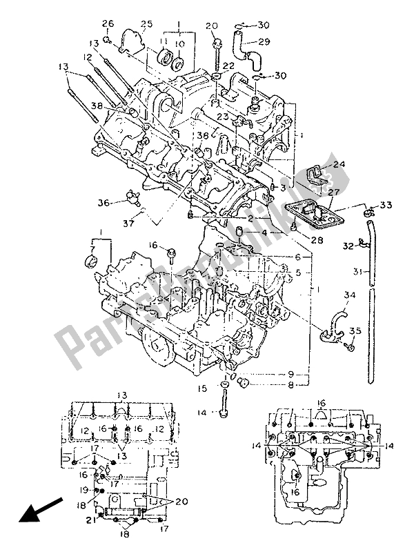 All parts for the Crankcase of the Yamaha FZR 600 Genesis 1989