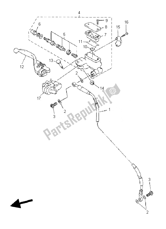 All parts for the Front Master Cylinder of the Yamaha WR 250F 2010