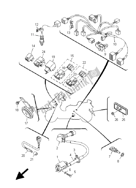 Tutte le parti per il Elettrico 2 del Yamaha YP 400A Majesty 2007