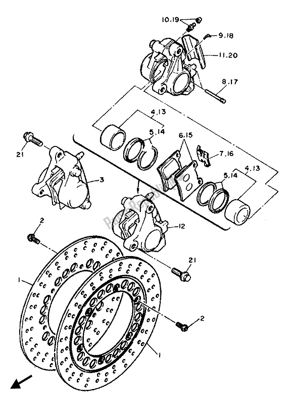 Toutes les pièces pour le étrier De Frein Avant du Yamaha FZ 750 1987