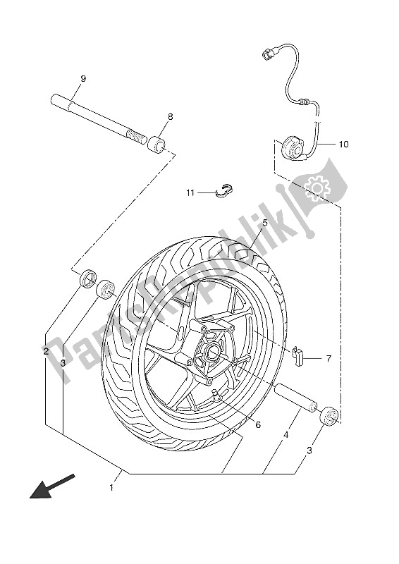 All parts for the Front Wheel of the Yamaha YP 125R 2016