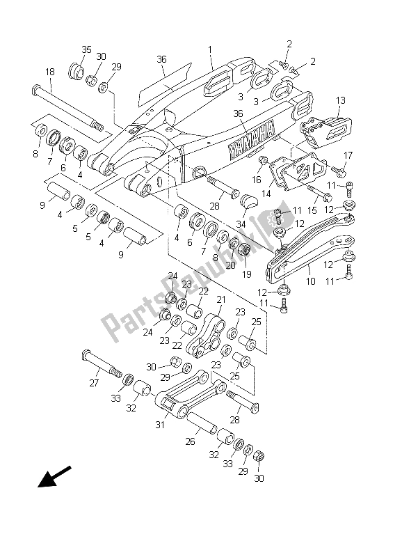 All parts for the Rear Arm of the Yamaha YZ 250F 2003