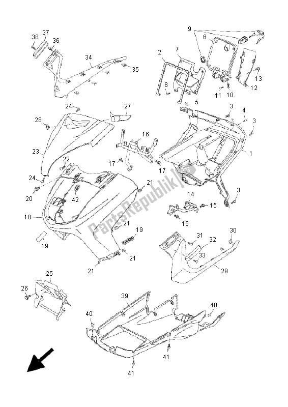 All parts for the Leg Shield of the Yamaha YP 250R X MAX 2008