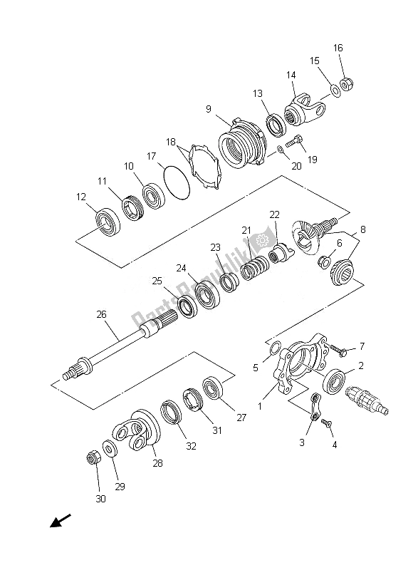 All parts for the Middle Drive Gear of the Yamaha YFM 450 Fgpd Grizzly 4X4 2013