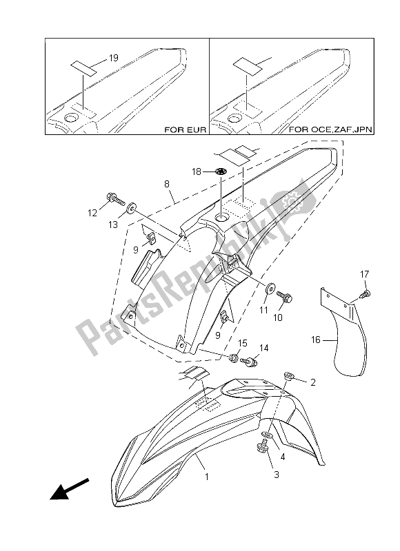 Alle onderdelen voor de Spatbord van de Yamaha YZ 250 2015