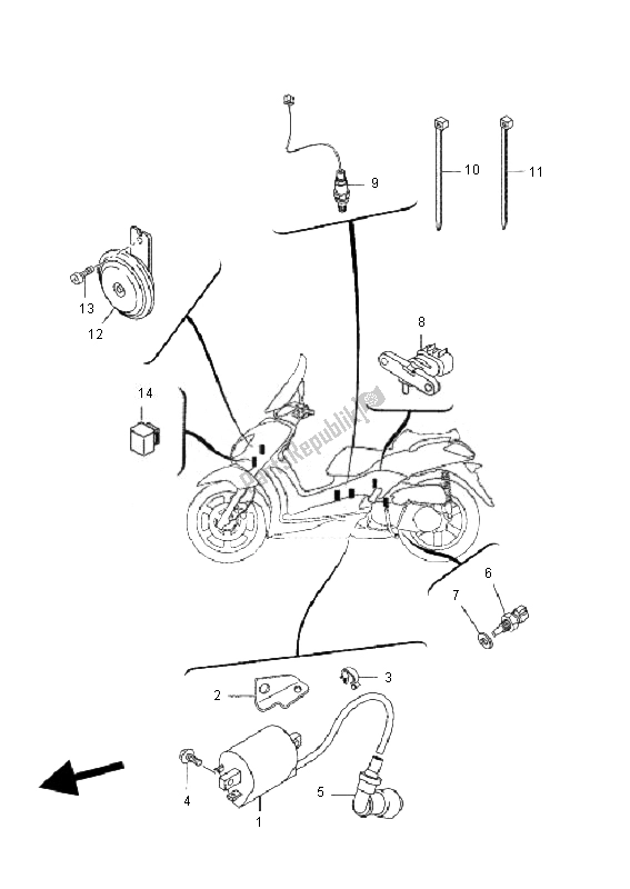 All parts for the Electrical 2 of the Yamaha VP 250 X City 2010