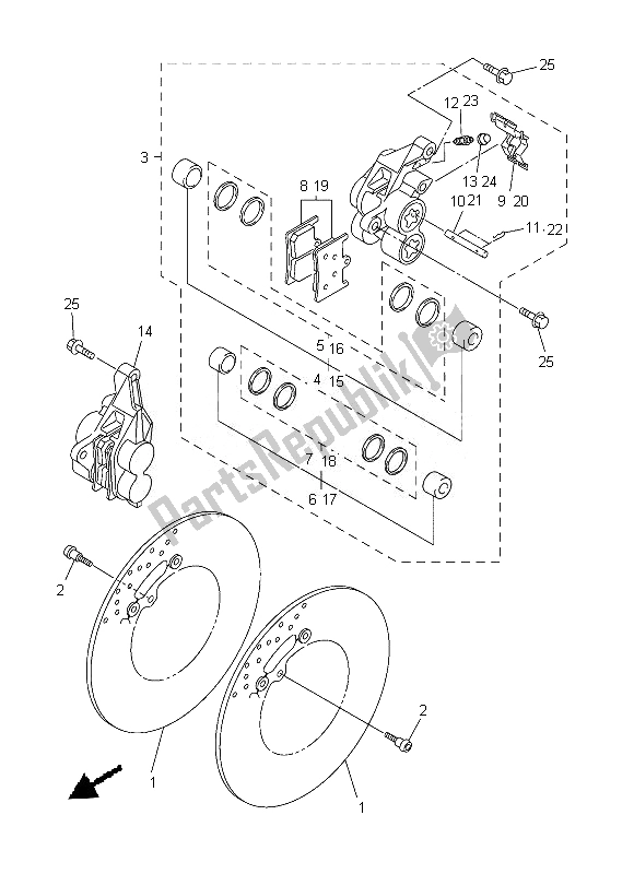 All parts for the Front Brake Caliper of the Yamaha FZ8 N 800 2013