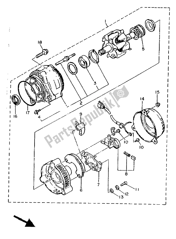 All parts for the Generator of the Yamaha FZ 750R 1988