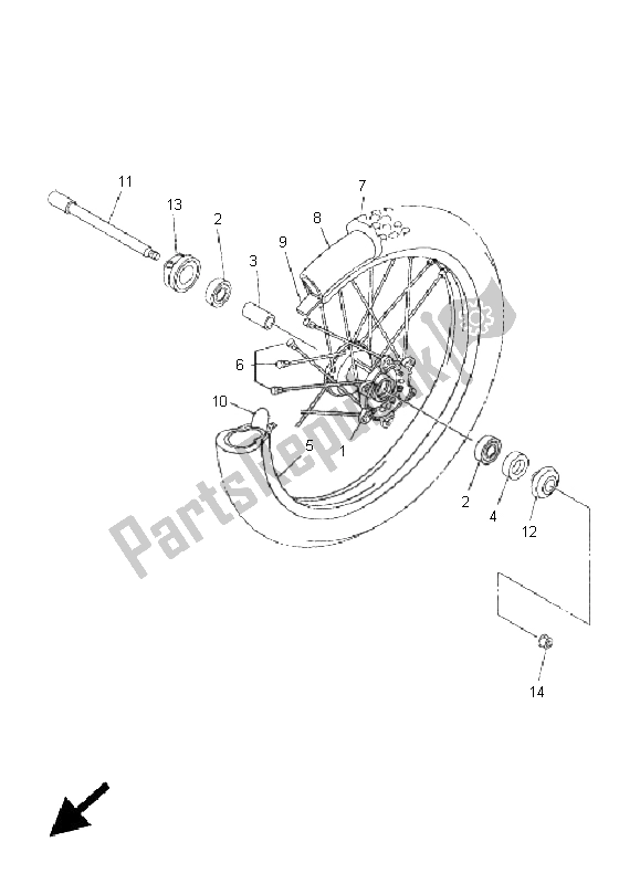 All parts for the Front Wheel of the Yamaha WR 250F 2005